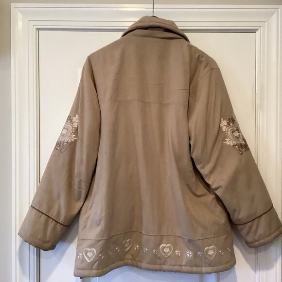 Vintage SM2 Tan Coat With Embroidery Sleeves And Bottom Lined Sz Large Y2K 90s - Picture 2 of 15